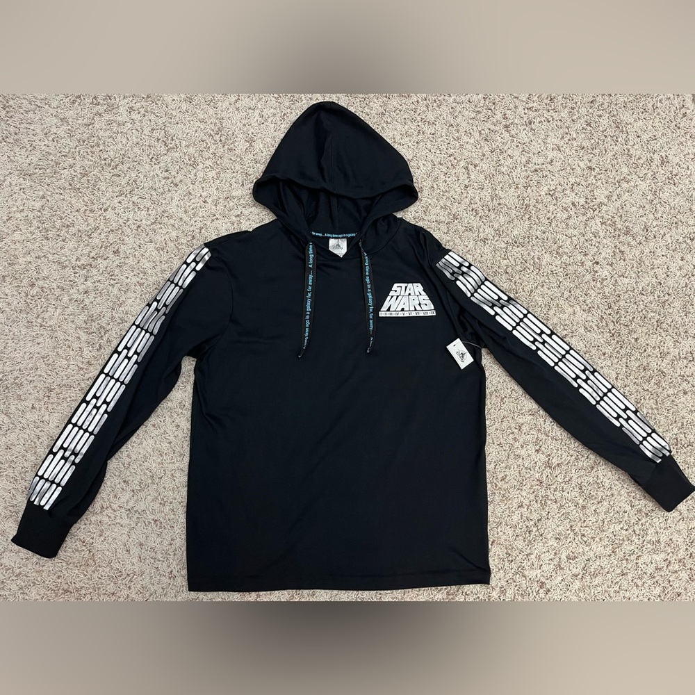 Disney Star Wars Hoodie T Shirt Black & Silver Foil Long Sleeve Roman Numerals